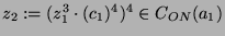$ z_2 :=
(z_1^3\cdot (c_1)^4)^4 \in C_{ON}(a_1)$