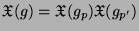 $ \mathfrak{X}(g) =
\mathfrak{X}(g_p)
\mathfrak{X}(g_{p'})$