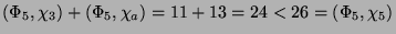 $ (\Phi_5,\chi_3) + (\Phi_5,\chi_a) = 11+13 = 24 < 26 =
(\Phi_5,\chi_5)$